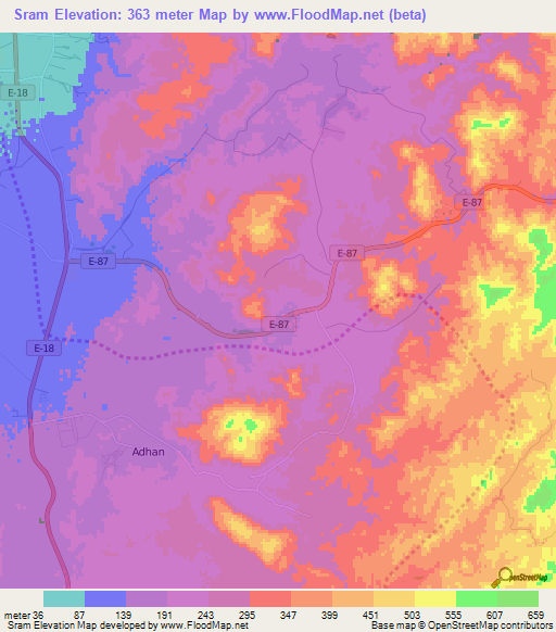 Sram,United Arab Emirates Elevation Map