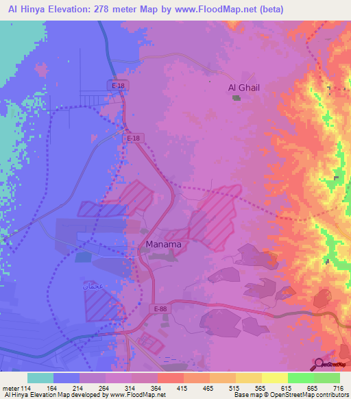 Al Hinya,United Arab Emirates Elevation Map