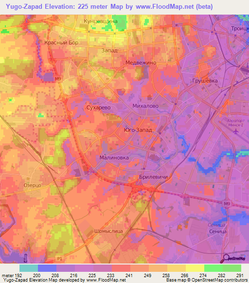 Yugo-Zapad,Belarus Elevation Map