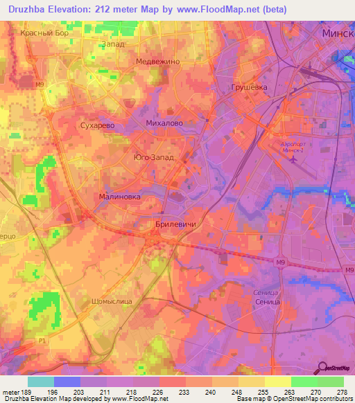 Druzhba,Belarus Elevation Map