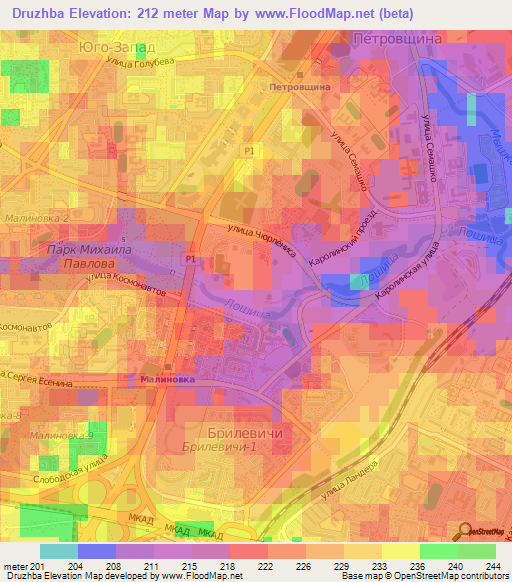 Druzhba,Belarus Elevation Map