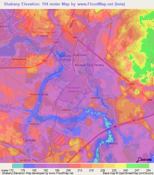 Shabany,Belarus Elevation Map