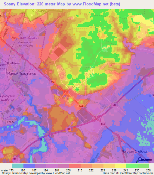 Sosny,Belarus Elevation Map