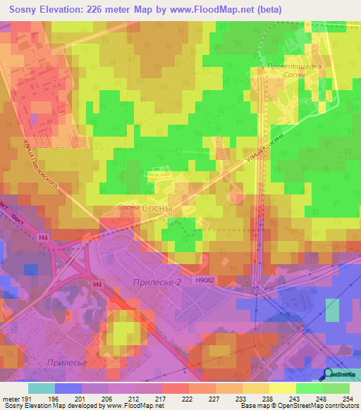 Sosny,Belarus Elevation Map
