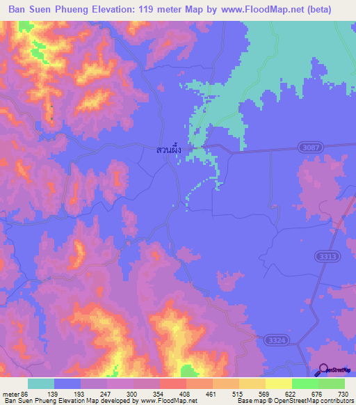 Ban Suen Phueng,Thailand Elevation Map