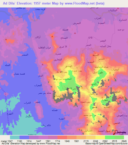 Ad Dila`,Yemen Elevation Map