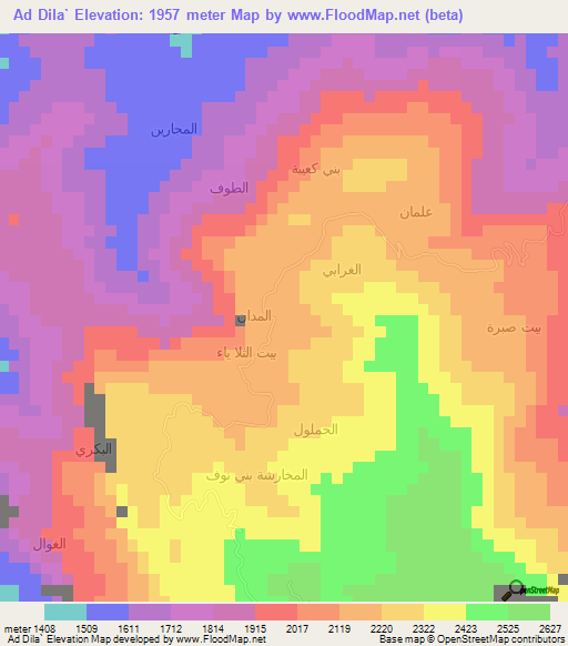 Ad Dila`,Yemen Elevation Map