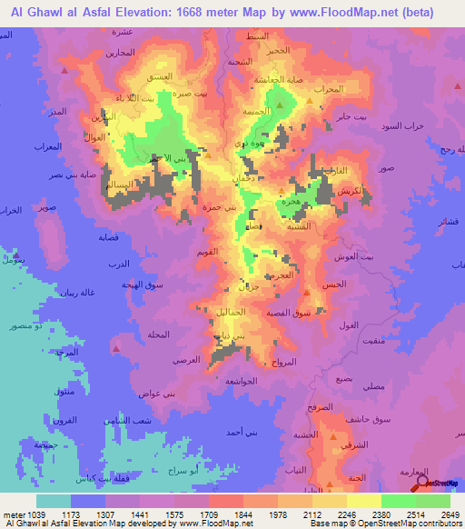 Al Ghawl al Asfal,Yemen Elevation Map