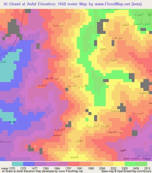 Al Ghawl al Asfal,Yemen Elevation Map