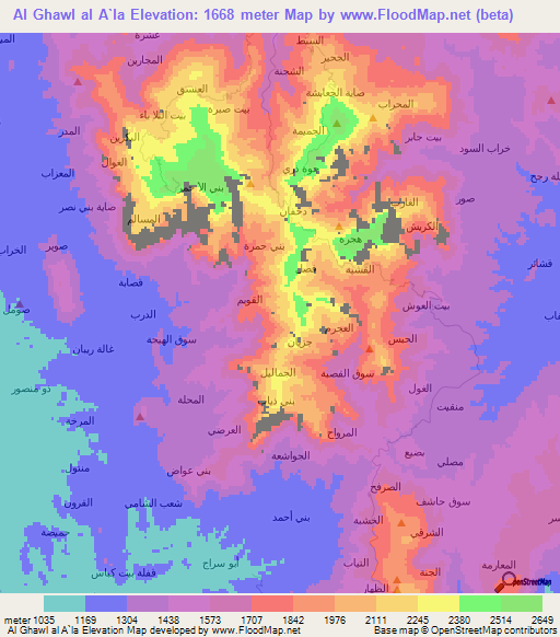 Al Ghawl al A`la,Yemen Elevation Map