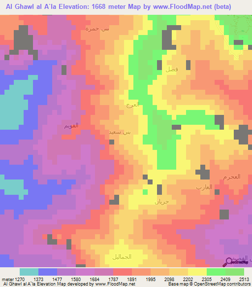 Al Ghawl al A`la,Yemen Elevation Map