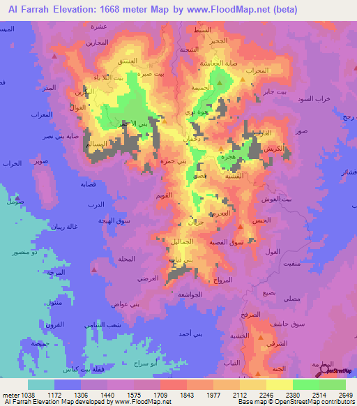 Al Farrah,Yemen Elevation Map