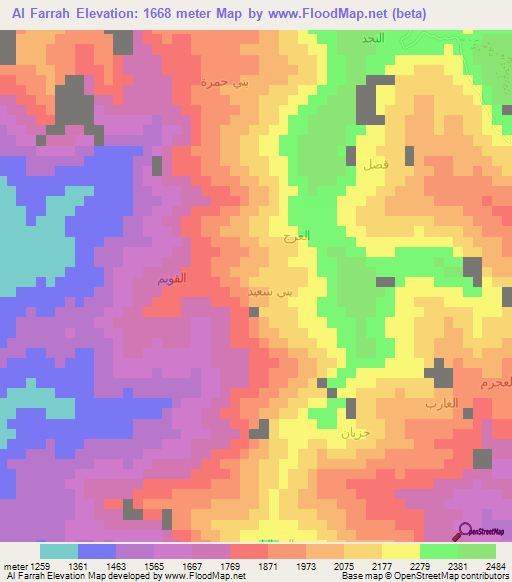 Al Farrah,Yemen Elevation Map