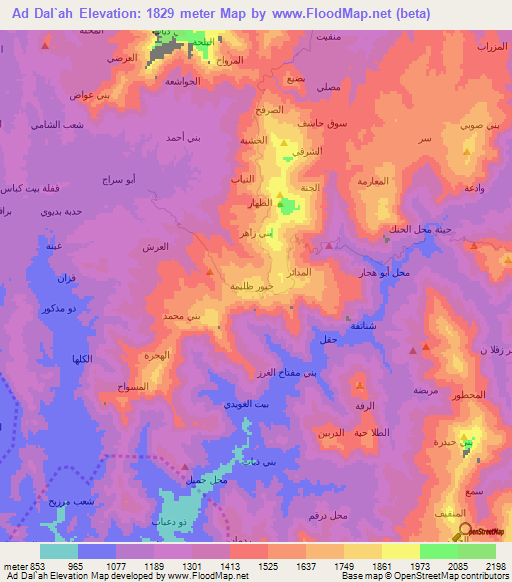 Ad Dal`ah,Yemen Elevation Map