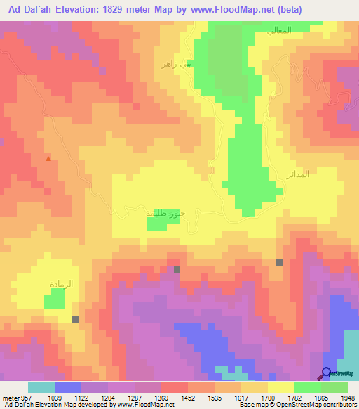 Ad Dal`ah,Yemen Elevation Map