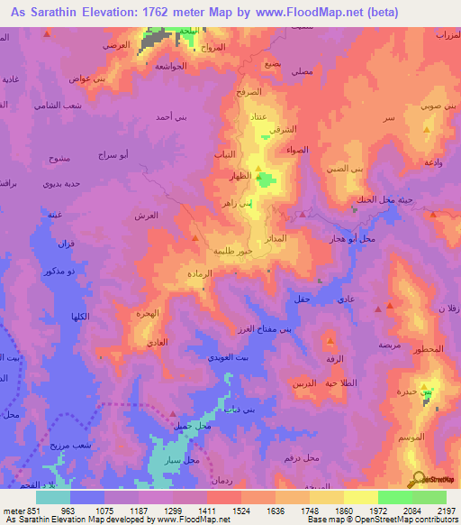 As Sarathin,Yemen Elevation Map