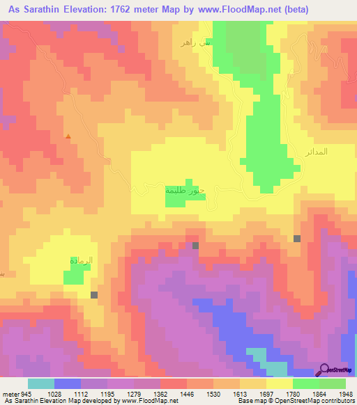 As Sarathin,Yemen Elevation Map