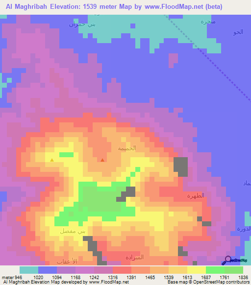 Al Maghribah,Yemen Elevation Map