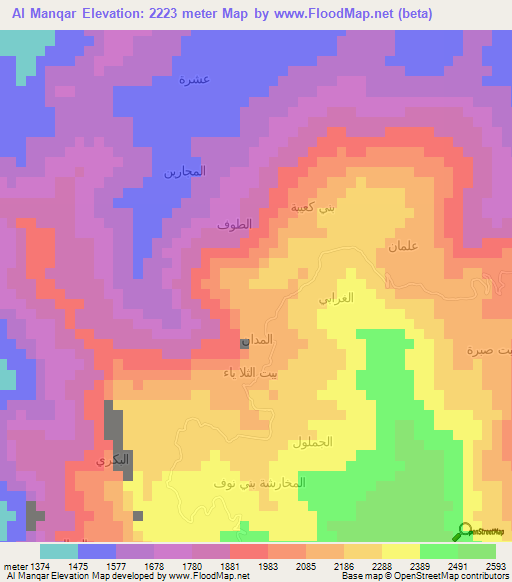 Al Manqar,Yemen Elevation Map