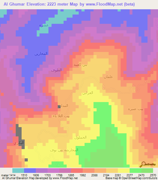 Al Ghumar,Yemen Elevation Map