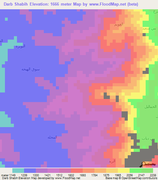 Darb Shabih,Yemen Elevation Map
