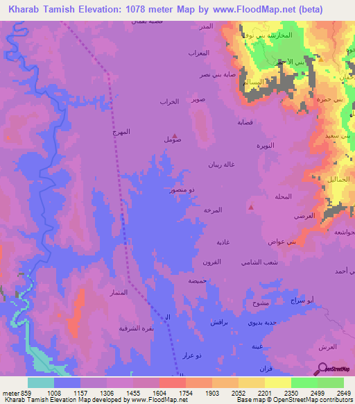 Kharab Tamish,Yemen Elevation Map
