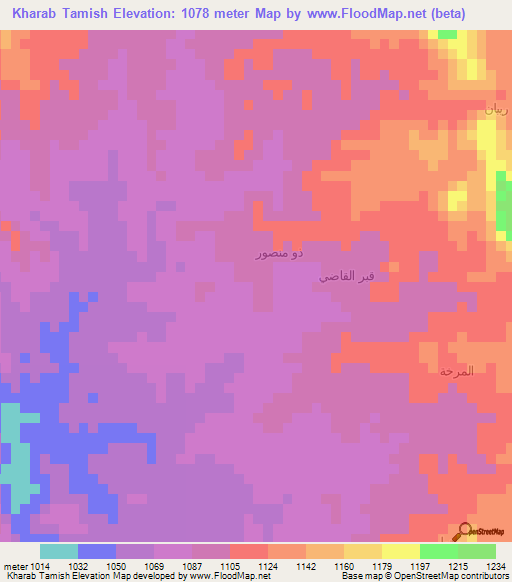 Kharab Tamish,Yemen Elevation Map