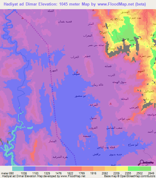 Hadiyat ad Dimar,Yemen Elevation Map