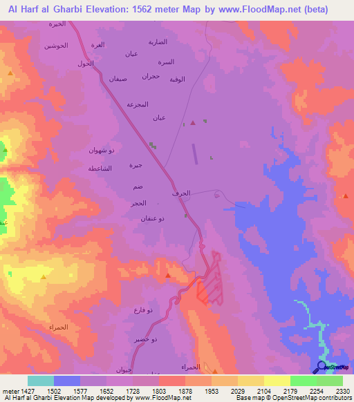 Al Harf al Gharbi,Yemen Elevation Map