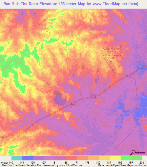 Ban Suk Cha Roen,Thailand Elevation Map