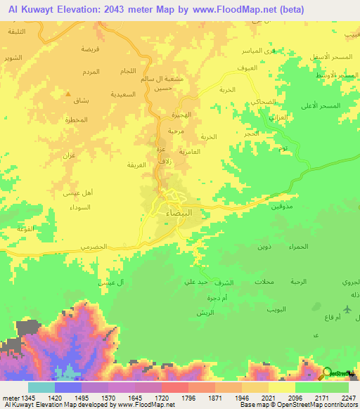 Al Kuwayt,Yemen Elevation Map