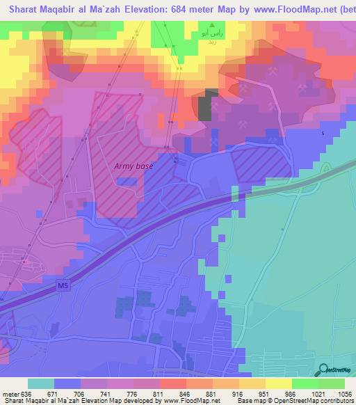 Sharat Maqabir al Ma`zah,Syria Elevation Map