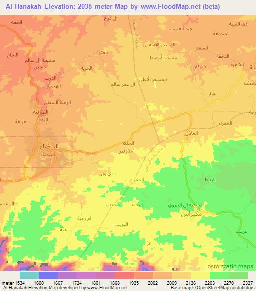 Al Hanakah,Yemen Elevation Map