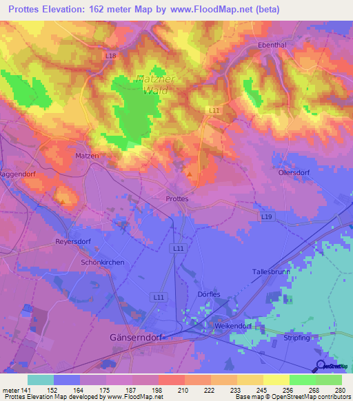 Prottes,Austria Elevation Map
