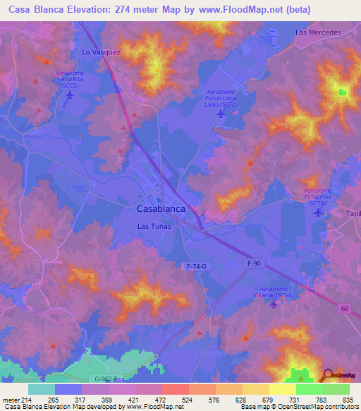 Casa Blanca,Chile Elevation Map
