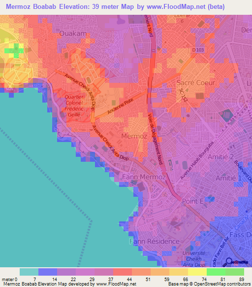 Mermoz Boabab,Senegal Elevation Map