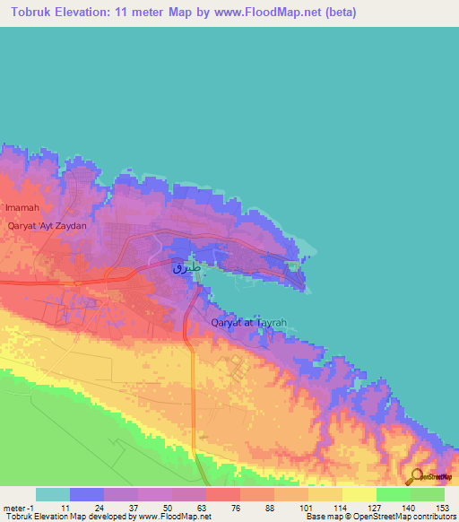 Tobruk,Libya Elevation Map