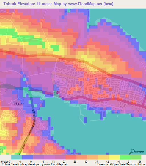 Tobruk,Libya Elevation Map