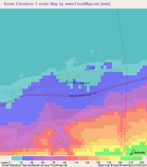 Susah,Libya Elevation Map