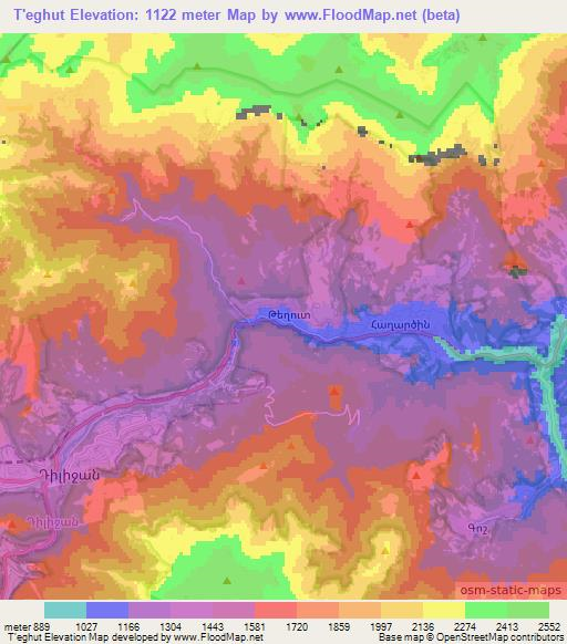 T'eghut,Armenia Elevation Map