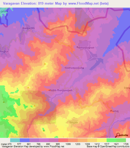 Varagavan,Armenia Elevation Map