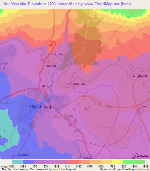 Nor Yerznka,Armenia Elevation Map