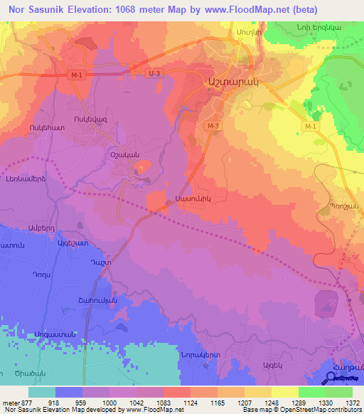 Nor Sasunik,Armenia Elevation Map
