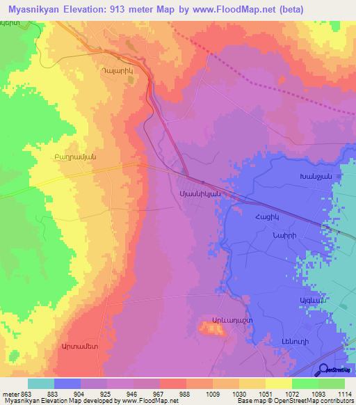 Myasnikyan,Armenia Elevation Map