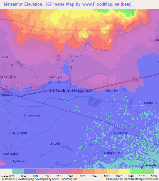 Metsamor,Armenia Elevation Map