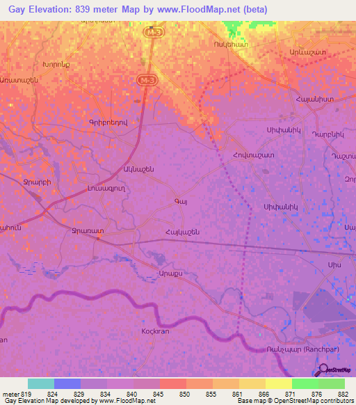 Gay,Armenia Elevation Map