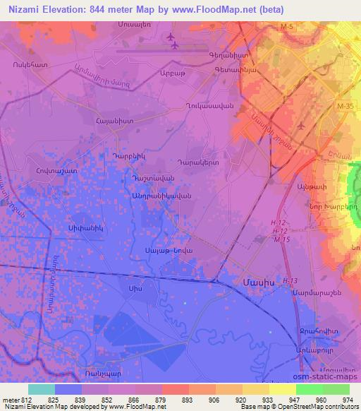 Nizami,Armenia Elevation Map