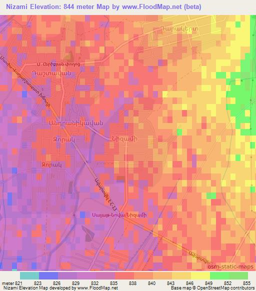Nizami,Armenia Elevation Map