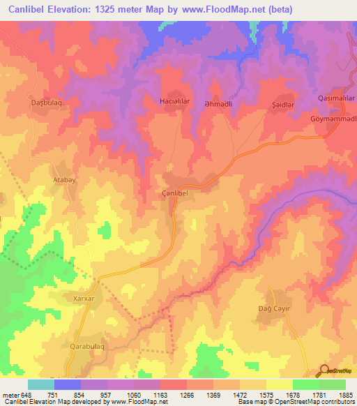Canlibel,Azerbaijan Elevation Map