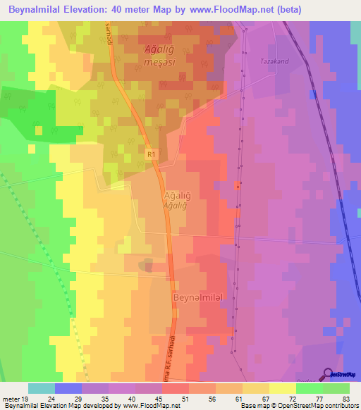Beynalmilal,Azerbaijan Elevation Map